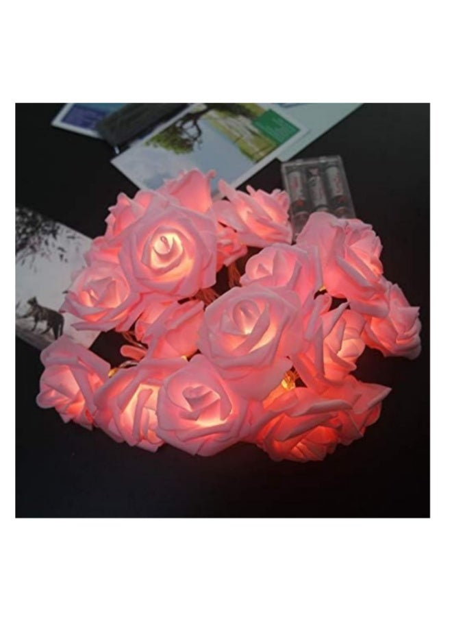 3M 20LED Battery Operated String Romantic Flower Rose Fairy Light LED Rose Flower String Lights Indoor Outdoor Decorations Large Rose Flower Diameter 6cm (Pink) - Image 1