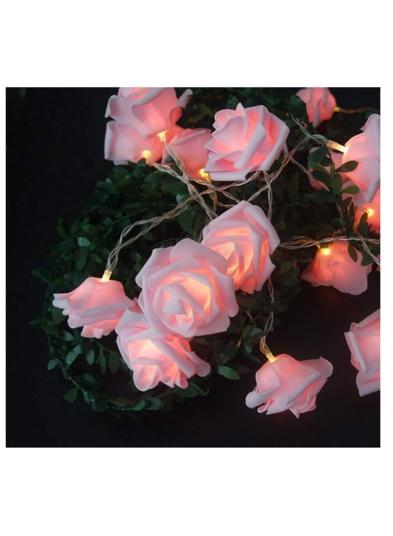 3M 20LED Battery Operated String Romantic Flower Rose Fairy Light LED Rose Flower String Lights Indoor Outdoor Decorations Large Rose Flower Diameter 6cm (Pink) - Image 2