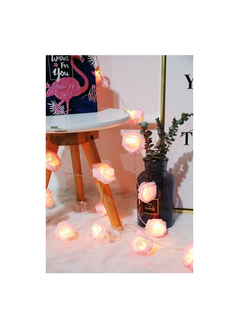 3M 20LED Battery Operated String Romantic Flower Rose Fairy Light LED Rose Flower String Lights Indoor Outdoor Decorations Large Rose Flower Diameter 6cm (Pink) - Image 4