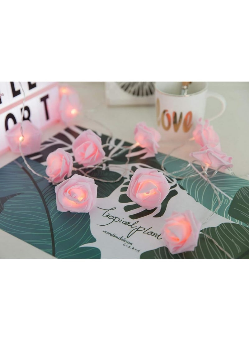3M 20LED Battery Operated String Romantic Flower Rose Fairy Light LED Rose Flower String Lights Indoor Outdoor Decorations Large Rose Flower Diameter 6cm (Pink) - Image 5