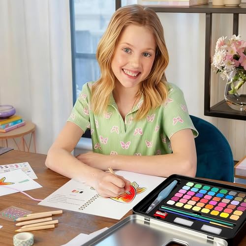 Hukalw 2 Pcs Watercolor Workbooks, Coloring Book Beginner Friendly Painting Kit, 12 Different Patterns of Original DIY Designs, 48 Colors Watercolor Paint Set with Palette and Brush - Image 5