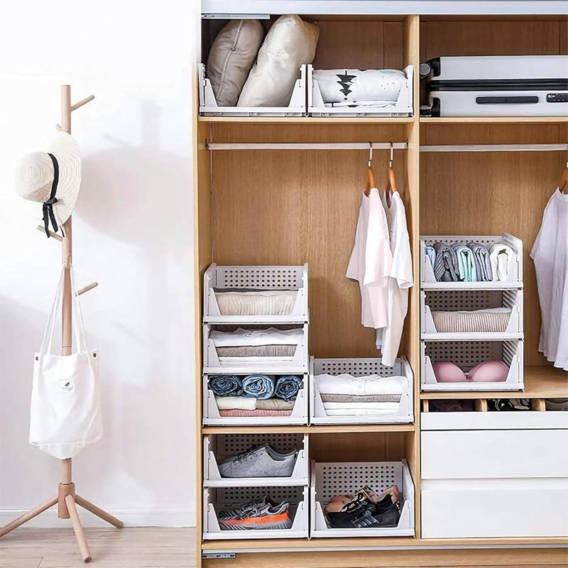 TAZLYN Closet Organizer for Wardrobe Organisers Storage Box for Clothes Plastic Organizer for Storage Shelf Organizer for Clothes almirah Organizer for Clothes Wardrobe Accessories Stackable Pack 8 - Image 2