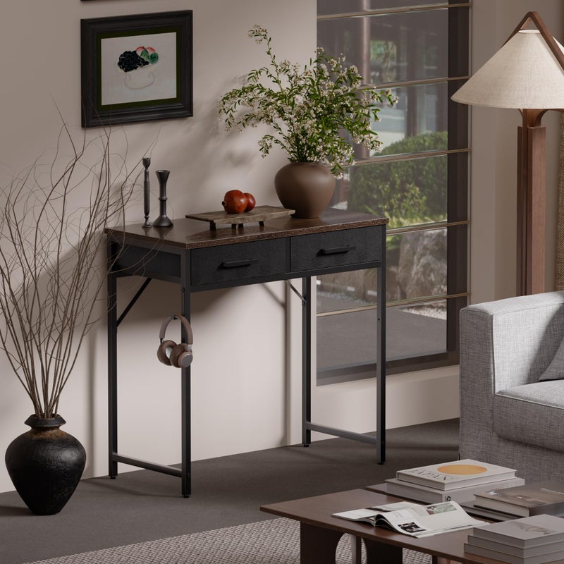 Pamray 32 Inch Small Computer Desk with 2 Drawers for Bedroom Study Writing Home Office Table for Small Spaces Brown - Image 2
