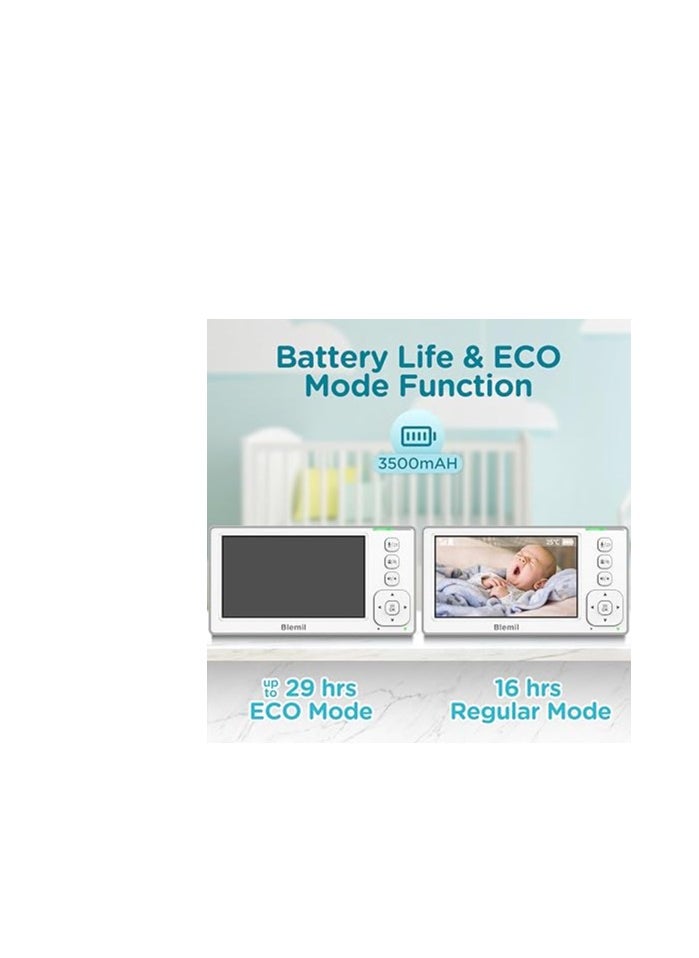 Blemil - Baby Monitor with 2 Cameras and Audio, 4.3'' IPS Split-Screen Monitor with 29-Hour Battery, 1000ft Range Pan-Tilt-Zoom Video Baby Monitor No WiFi, 2X Zoom - Image 1