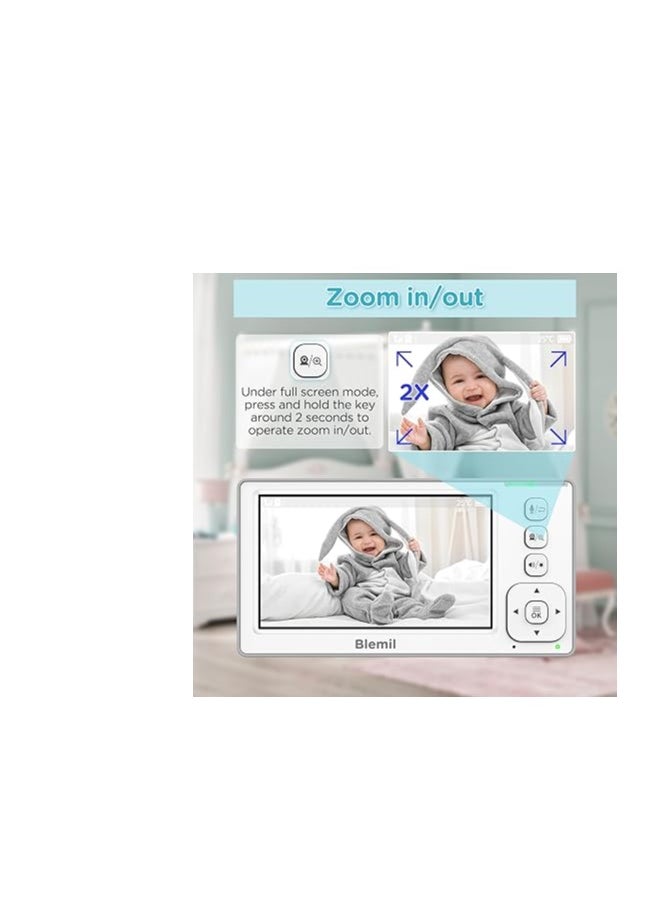 Blemil - Baby Monitor with 2 Cameras and Audio, 4.3'' IPS Split-Screen Monitor with 29-Hour Battery, 1000ft Range Pan-Tilt-Zoom Video Baby Monitor No WiFi, 2X Zoom - Image 1