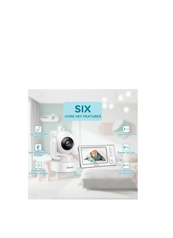 Blemil - Baby Monitor with 2 Cameras and Audio, 4.3'' IPS Split-Screen Monitor with 29-Hour Battery, 1000ft Range Pan-Tilt-Zoom Video Baby Monitor No WiFi, 2X Zoom - Image 1