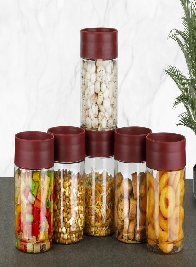 Clazkit Eazystack plastic Storage Jar With Air Tight Lid | For Storage of Food, Pulses, Spice, Cereals, Cookies, Dry Food | 1000ml | Set of 6, Red