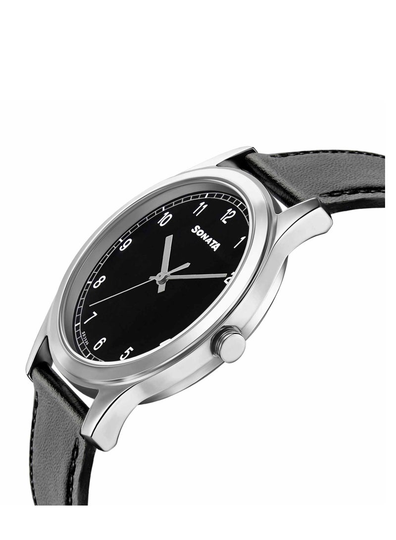 Sonata Quartz Analog Black Dial Leather Strap Watch for Men - Image 3