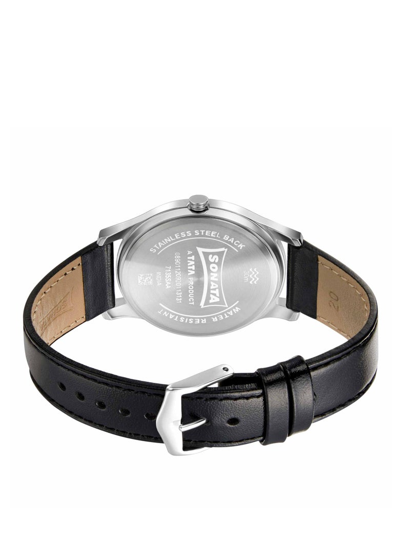 Sonata Quartz Analog Black Dial Leather Strap Watch for Men - Image 4