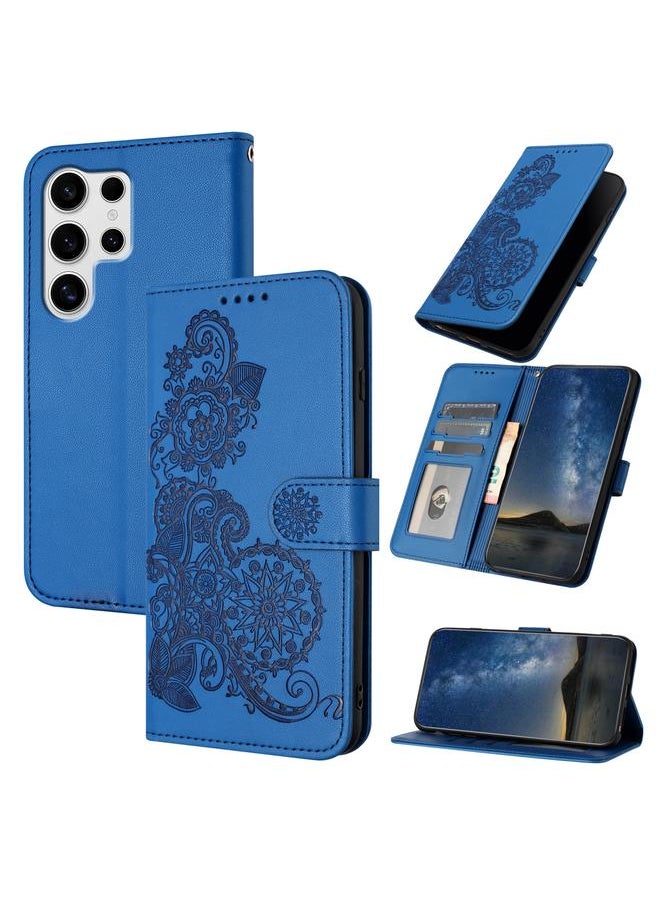 Zaboon - For Samsung Galaxy S25 Ultra 5G Datura Flower Embossed Flip Leather Phone Case(Blue) - Image 1