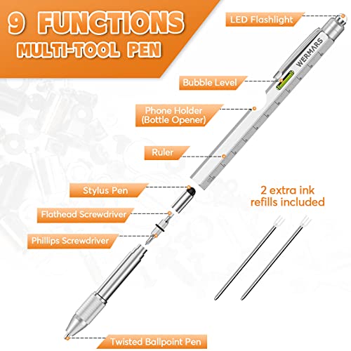 WERMARS Stocking Stuffers for Adults- Gifts for Men, 9 in 1 Multitool Pen, Christmas Gift for Dad, Gifts for Him, Tool Gifts for Dad from Kids, Gifts for Husband, Boyfriend, Grandpa(Silver) - Image 3
