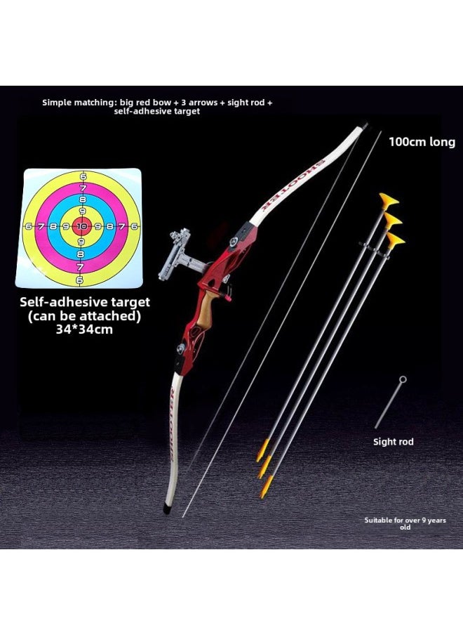 Huangpai Shooter Children's Sucker Bow And Arrow Outdoor Scenic Spot Stall Park Archery Shooting Toy Inversion Bow Set-Color:Big Red Bow +3 Arrows + Sticker Target  - Image 1