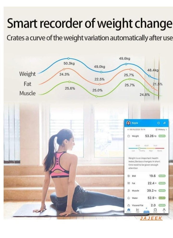 JAJEEK Smart Weight Scale – Bluetooth Body Fat Scale with Wireless App Connectivity, Clear LCD Screen, Auto-Off Feature, Anti-Rollover Design, 180KG Max Capacity, Precision Sensors, Black – Track Weight & Body Composition Effortlessly  - Image 2