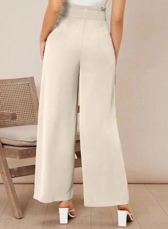 Take Two Off White High Rise Wide Leg Trousers