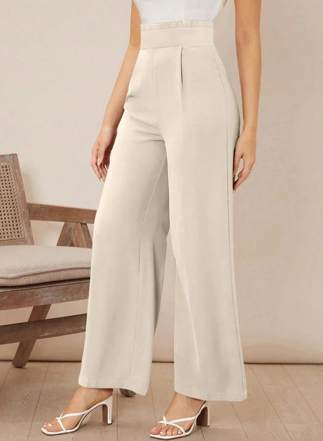 Take Two Off White High Rise Wide Leg Trousers