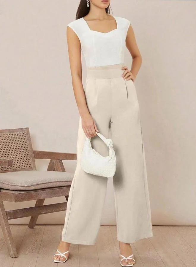 Take Two Off White High Rise Wide Leg Trousers