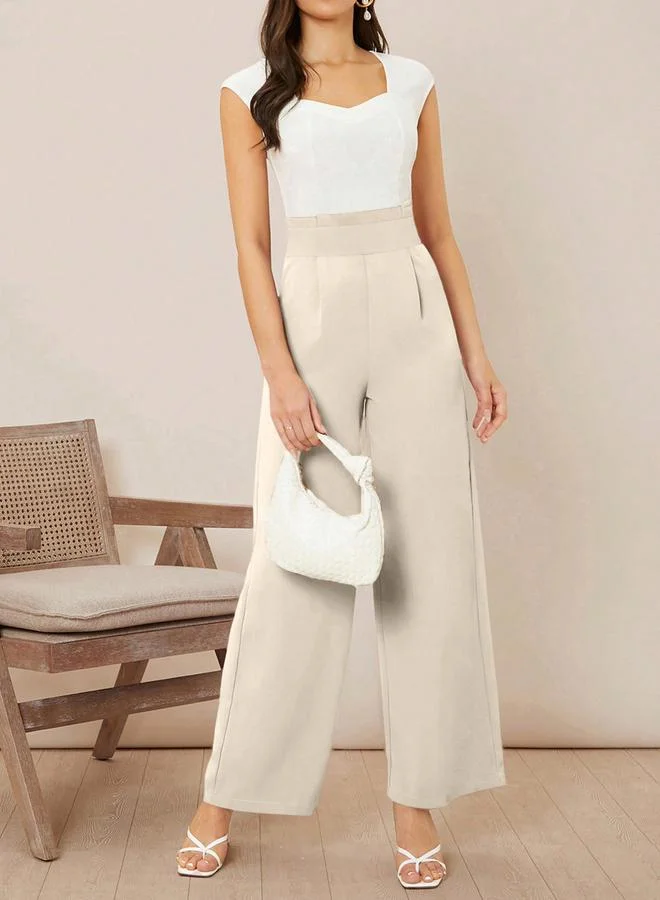 Take Two Off White High Rise Wide Leg Trousers