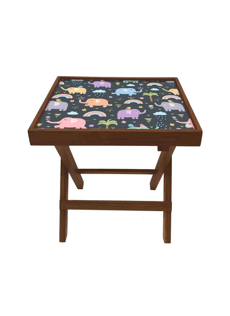 Nutcase Nutcase Designer Teak Wood Side Table Folding Wooden Bedside Kids Baby Nursery Furniture Fun and Games Cute Elephants  - Image 1