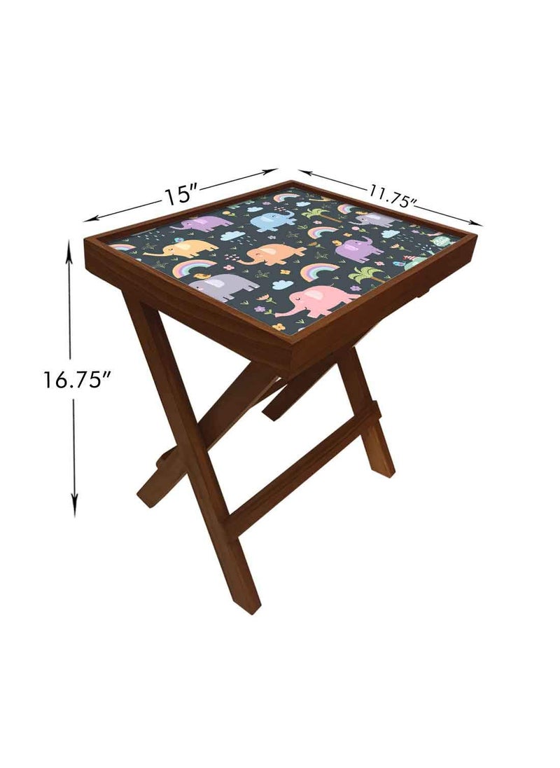 Nutcase Nutcase Designer Teak Wood Side Table Folding Wooden Bedside Kids Baby Nursery Furniture Fun and Games Cute Elephants  - Image 2