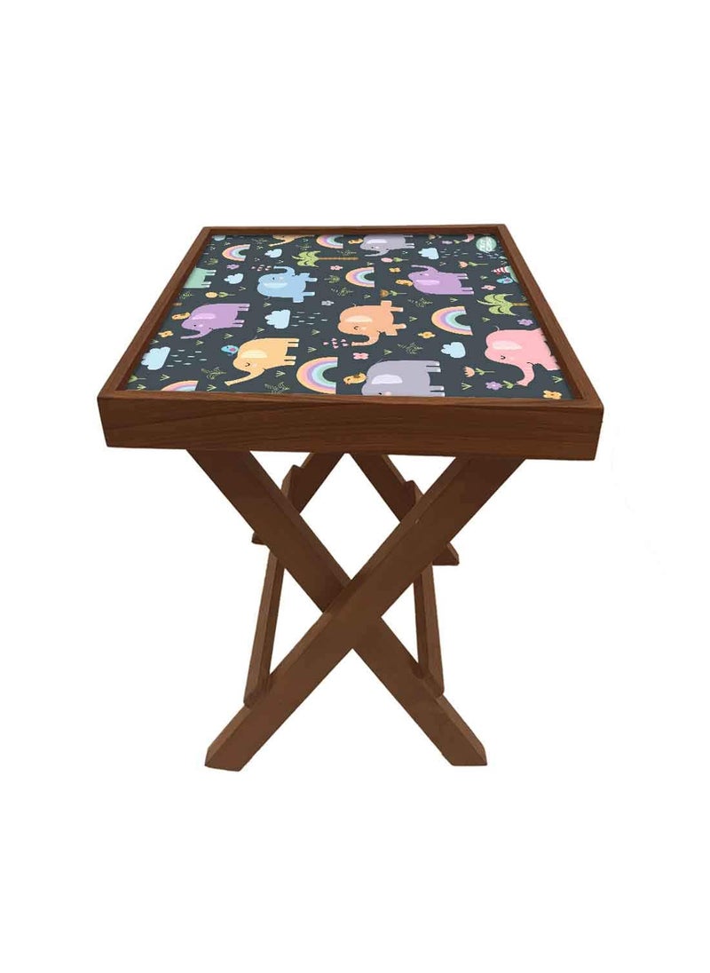 Nutcase Nutcase Designer Teak Wood Side Table Folding Wooden Bedside Kids Baby Nursery Furniture Fun and Games Cute Elephants  - Image 4