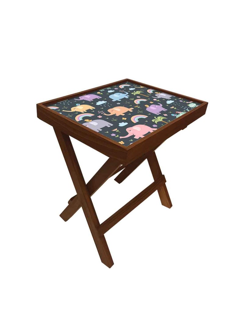Nutcase Nutcase Designer Teak Wood Side Table Folding Wooden Bedside Kids Baby Nursery Furniture Fun and Games Cute Elephants  - Image 3