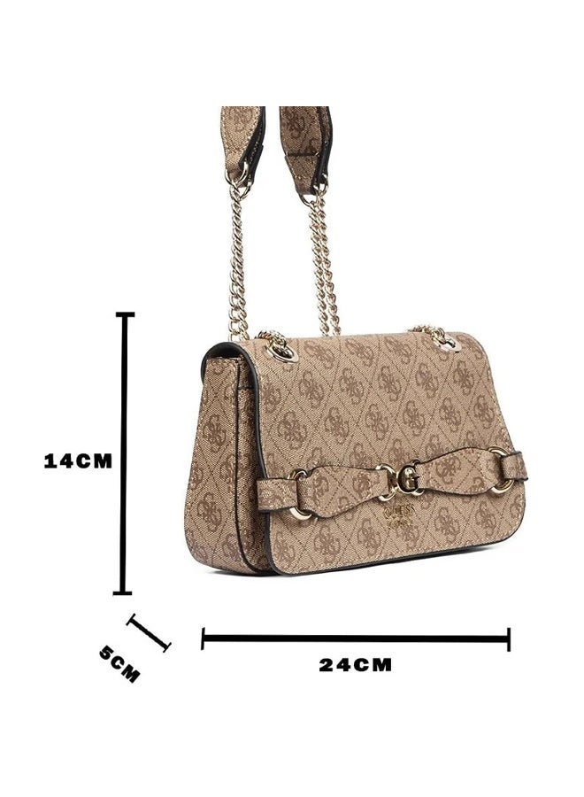 GUESS Beige Women Shoulder Bag – Elegant Printed Leather Envelope Flap Bag - Image 4