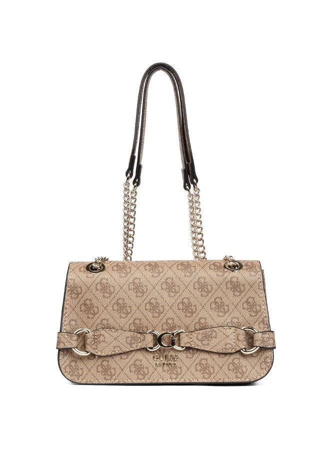 GUESS Beige Women Shoulder Bag – Elegant Printed Leather Envelope Flap Bag - Image 1