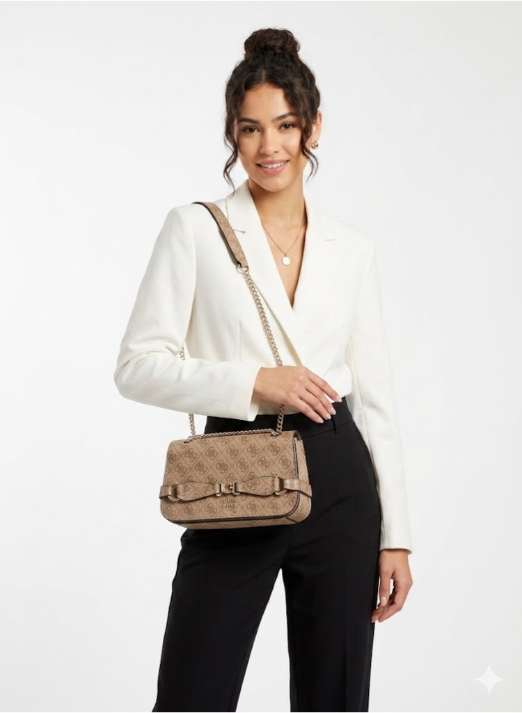 GUESS Beige Women Shoulder Bag – Elegant Printed Leather Envelope Flap Bag - Image 5