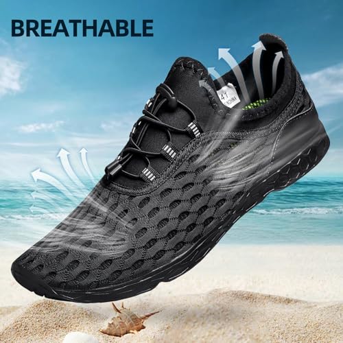 DOUSSPRT Men's Water Shoes Quick Drying Sports Aqua Shoes AllBlack Mesh Size 9.5 - Image 5