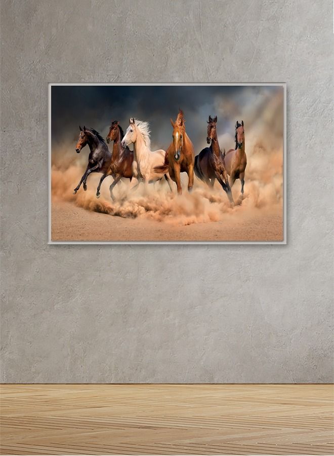 ماركتنا لوحة جدارية قماشية فنية لتزيين الحائط بتصميم حصان مع برواز فضي مجوف مقاس (120x80) قطعة واحدة - Image 1