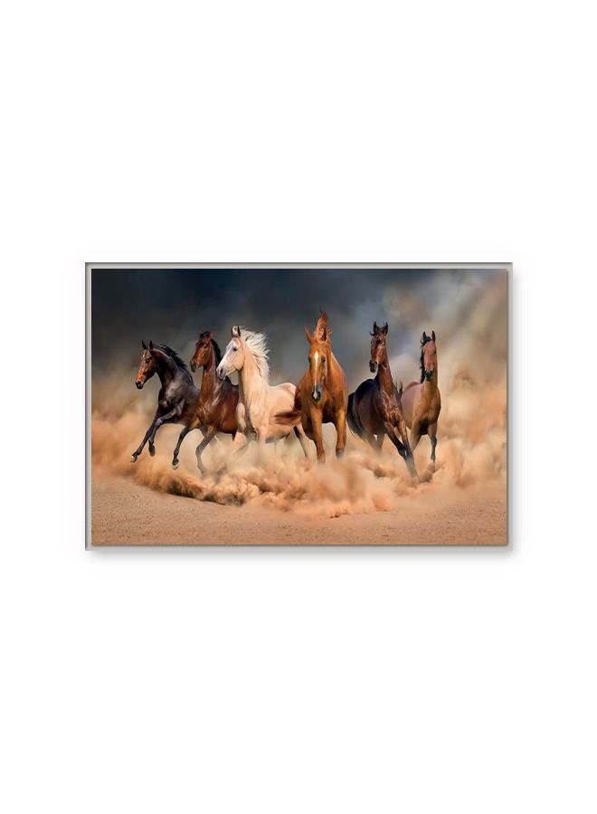 ماركتنا لوحة جدارية قماشية فنية لتزيين الحائط بتصميم حصان مع برواز فضي مجوف مقاس (120x80) قطعة واحدة - Image 2