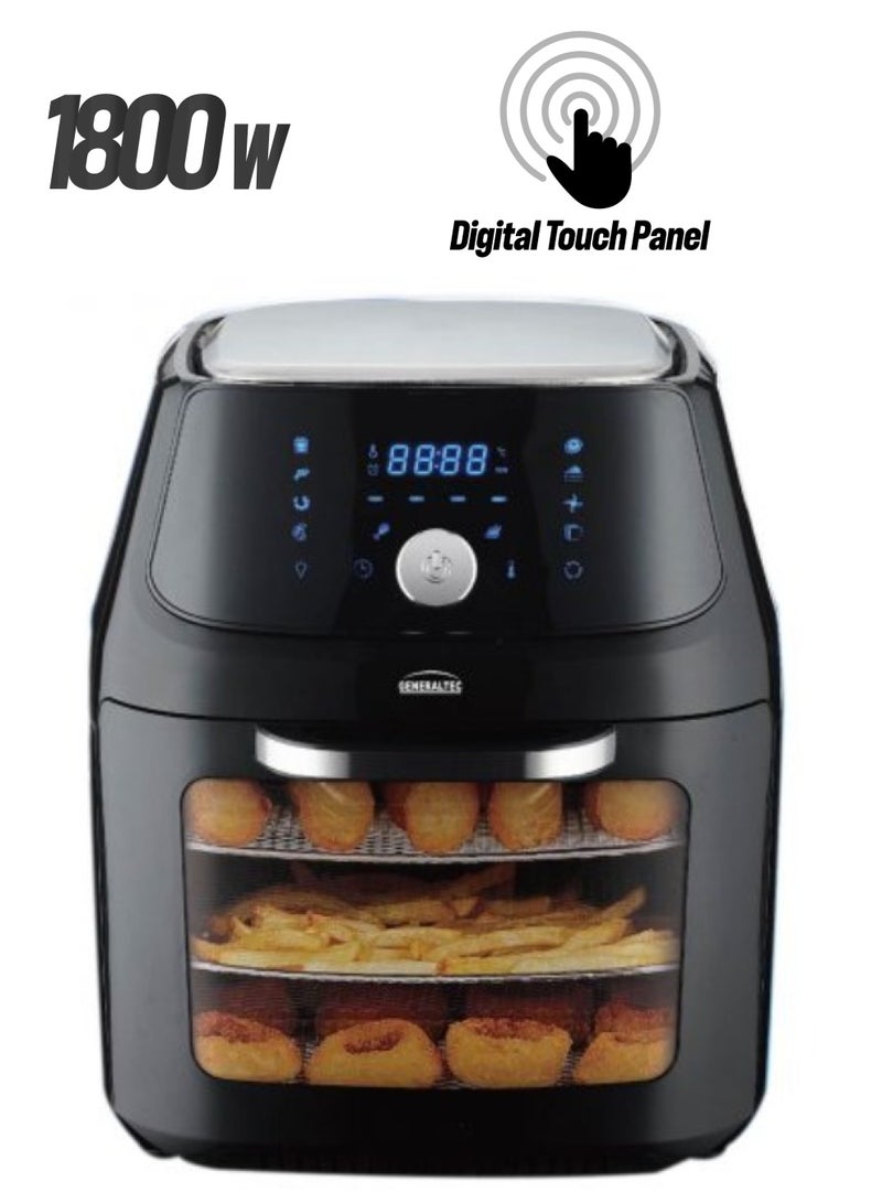 Generaltec 16L Jumbo Air Fryer Oven – LED Touch Display, Rotisserie, Baking Function, Rapid Air Circulation, Double Glass Window, Interior Light, 1800W, Oil-Free Cooking | Model GKA20AF | 1 Year Warranty 16 L 1800 W GKA20AF Black