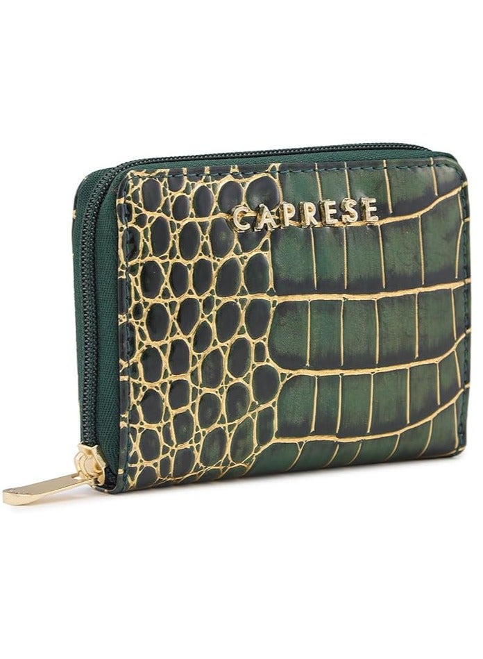 Caprese Miranda Zip Around Wallet for Women| Small, Green | Multiple Card Slots with Stylish Animal Print | Perfect for Carrying Daily Essentials - Image 1