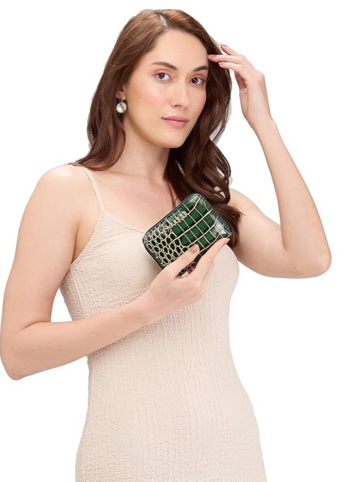 Caprese Miranda Zip Around Wallet for Women| Small, Green | Multiple Card Slots with Stylish Animal Print | Perfect for Carrying Daily Essentials - Image 2