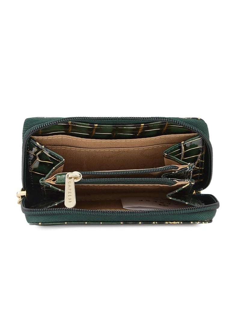 Caprese Miranda Zip Around Wallet for Women| Small, Green | Multiple Card Slots with Stylish Animal Print | Perfect for Carrying Daily Essentials - Image 4