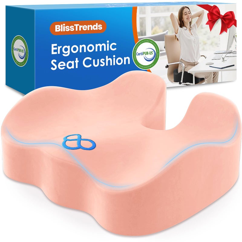 BlissTrends Seat CushionThick Memory Foam Cushions for Office Chair Car Seat Airplane Relieving Pressure Tailbone Sciatica Back Pain for Long Sitting Office Workers Car Drivers 47in Thick Pink - Image 2