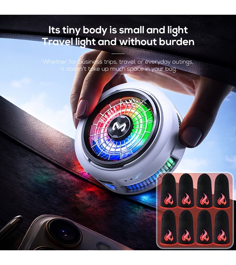ELTRAZONE 2026 New MeMo CX20 Gaming Phone Cooler with RGB Light Semiconductor Cooling System USB Wired Extended Use White 4 Pair Finger Covers No Battery - Image 2