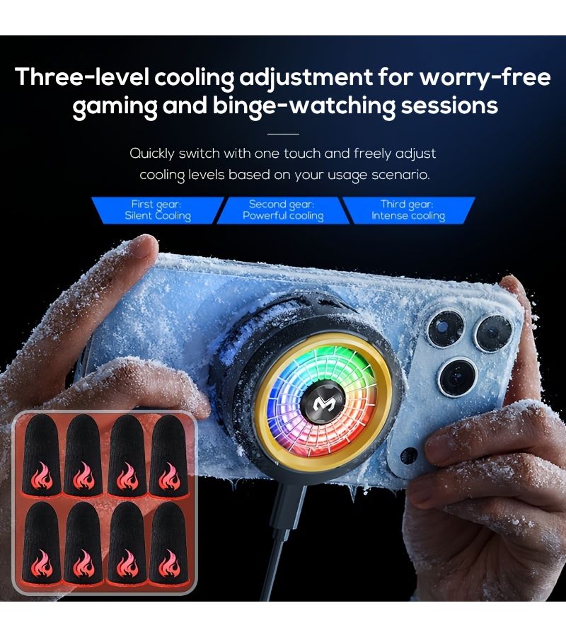 ELTRAZONE 2026 New MeMo CX20 Gaming Phone Cooler with RGB Light Semiconductor Cooling System USB Wired Extended Use White 4 Pair Finger Covers No Battery - Image 4