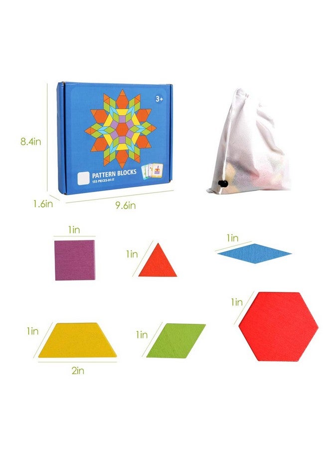 kizh Wooden Pattern Blocks Set 155 Pcs Geometric Shape Puzzle Kindergarten Tangram Brain Teasers Early Educational Montessori For Kids Ages 3-8 With 24 Pcs Design Cards - Image 3