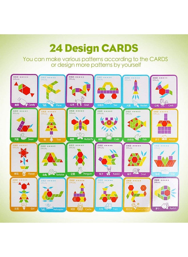 kizh Wooden Pattern Blocks Set 155 Pcs Geometric Shape Puzzle Kindergarten Tangram Brain Teasers Early Educational Montessori For Kids Ages 3-8 With 24 Pcs Design Cards - Image 5