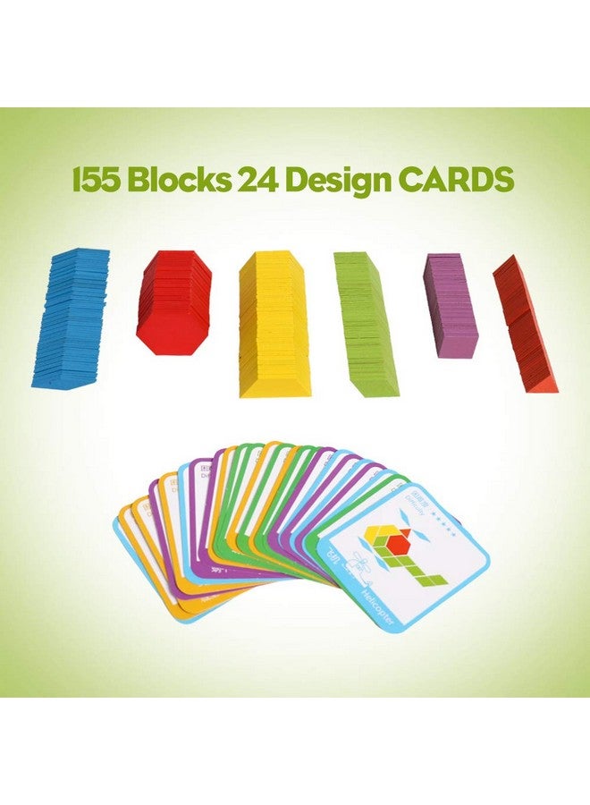 kizh Wooden Pattern Blocks Set 155 Pcs Geometric Shape Puzzle Kindergarten Tangram Brain Teasers Early Educational Montessori For Kids Ages 3-8 With 24 Pcs Design Cards - Image 2