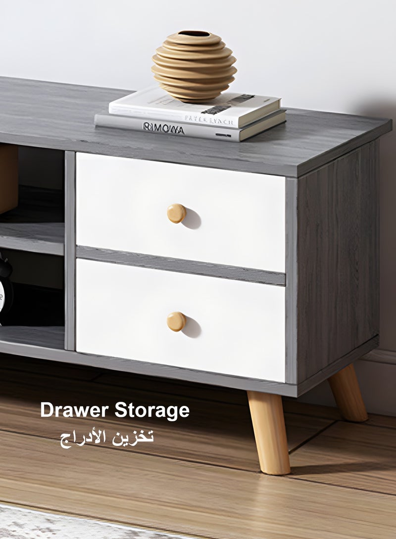 Sharpdo Modern TV Stand for 50" TV with 2 Drawers (140x30x38cm), Premium Wood Construction & Open Storage, Scandinavian Design - Image 5