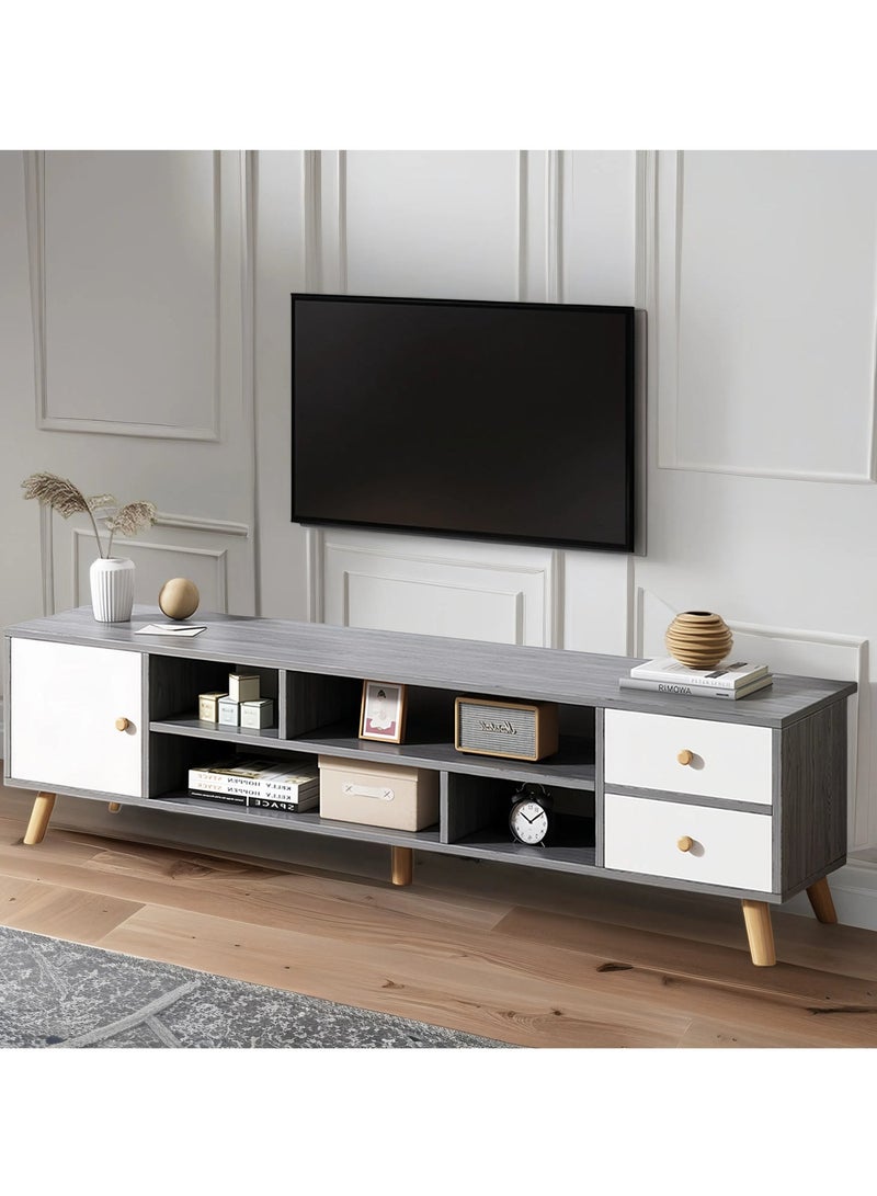 Sharpdo Modern TV Stand for 50" TV with 2 Drawers (140x30x38cm), Premium Wood Construction & Open Storage, Scandinavian Design - Image 2
