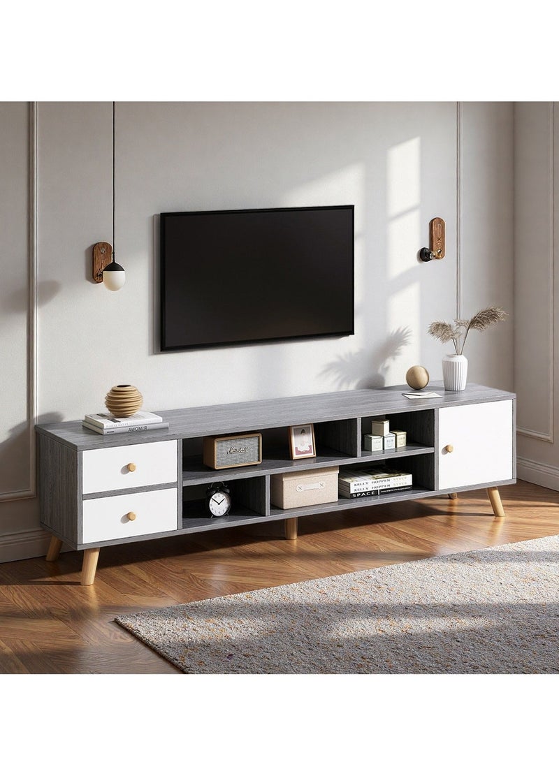 Sharpdo Modern TV Stand for 50" TV with 2 Drawers (140x30x38cm), Premium Wood Construction & Open Storage, Scandinavian Design - Image 1