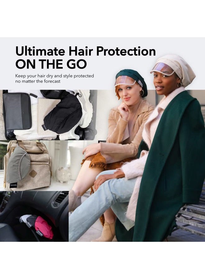 Hairbrella قبعات مطر 100% مقاومة للماء للنساء، قبعات مبطنة بالساتان، تغطية كاملة للشعر، ملحق سفر قابل للتعبئة باللون الأسود - Image 5