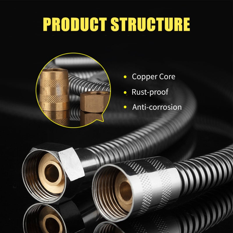 Shower Hose: 360° Anti-Kink Explosion-Proof PVC Braided Hose With Copper Core Interface - G1/2 Standard Connector, Flexible Leakproof Hose for Bathroom Shower Heads & Bathtub Mixers - Image 4