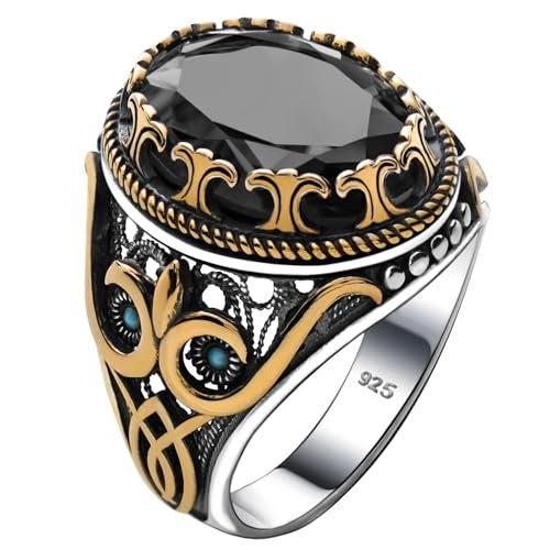 Alpha Rock Genuine Solid 925 Sterling Silver Accented with Bronze, Faceted Simulated Black Diamond Stone, Authentic Vintage Turkish Ottoman Style Ring for Men, Gift for Men (Simulated Black Diamond, 6) - Image 4