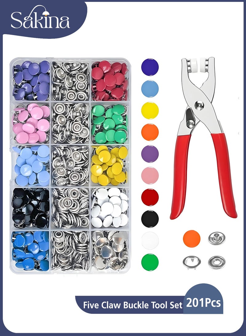 Sakina 200 Sets Metal Snap Fasteners Kit, DIY Clothing, Bags, Handmade, No Sewing Required, with Pressure Pliers, 10 Colors, 9.5mm (Clear Storage Box) - Image 1