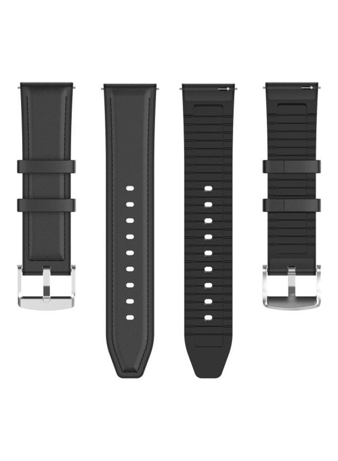 NIBEMINENT Silicone Leather Replacement Strap Watchband for Samsung Galaxy Watch 3 45mm Black - Image 3