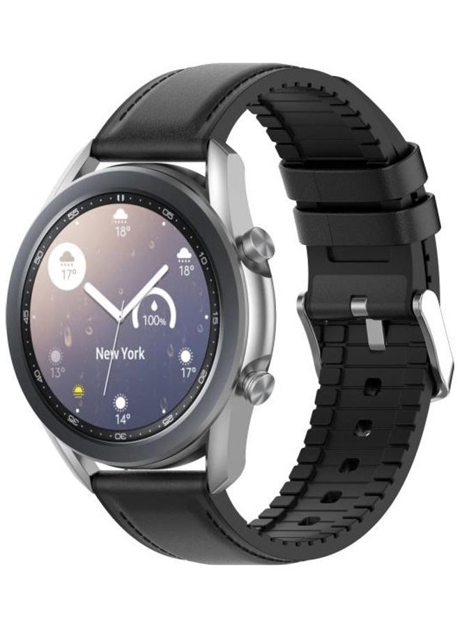 NIBEMINENT Silicone Leather Replacement Strap Watchband for Samsung Galaxy Watch 3 45mm Black - Image 4